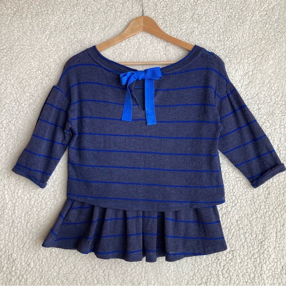 Anthropologie Postmark Latitudes navy royal blue striped peplum top sweater XS - Picture 15 of 16